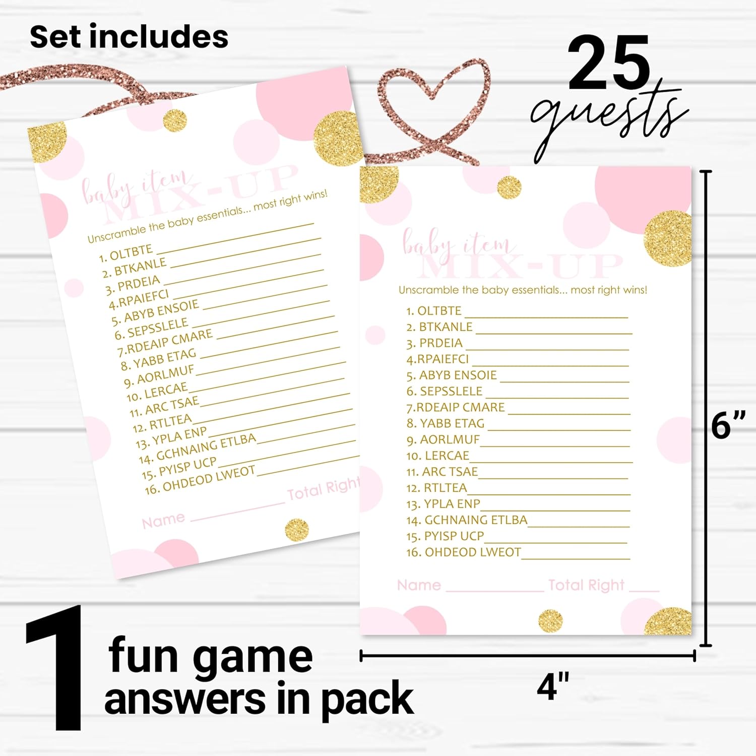 Pink And Gold Baby Shower Games For Girls - Word Scramble Cards - Fun Baby Shower Activities - Princess Theme With Twinkle Little Star - 25 Pack