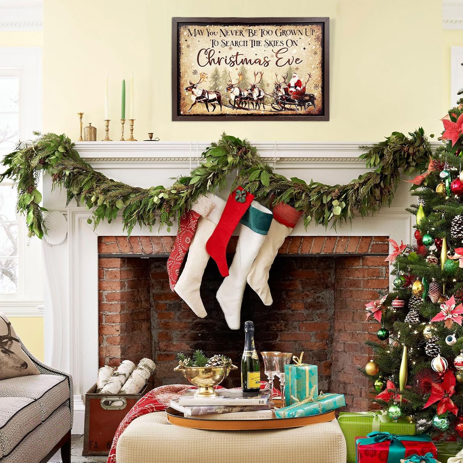 Christmas Mantle Table Centerpieces May You Never Be Too Old To Search The Skies On Christmas Eve Santa Claus Reindeer Wall Art Decor Aesthetic Pictures Wall Decor For Bedroom