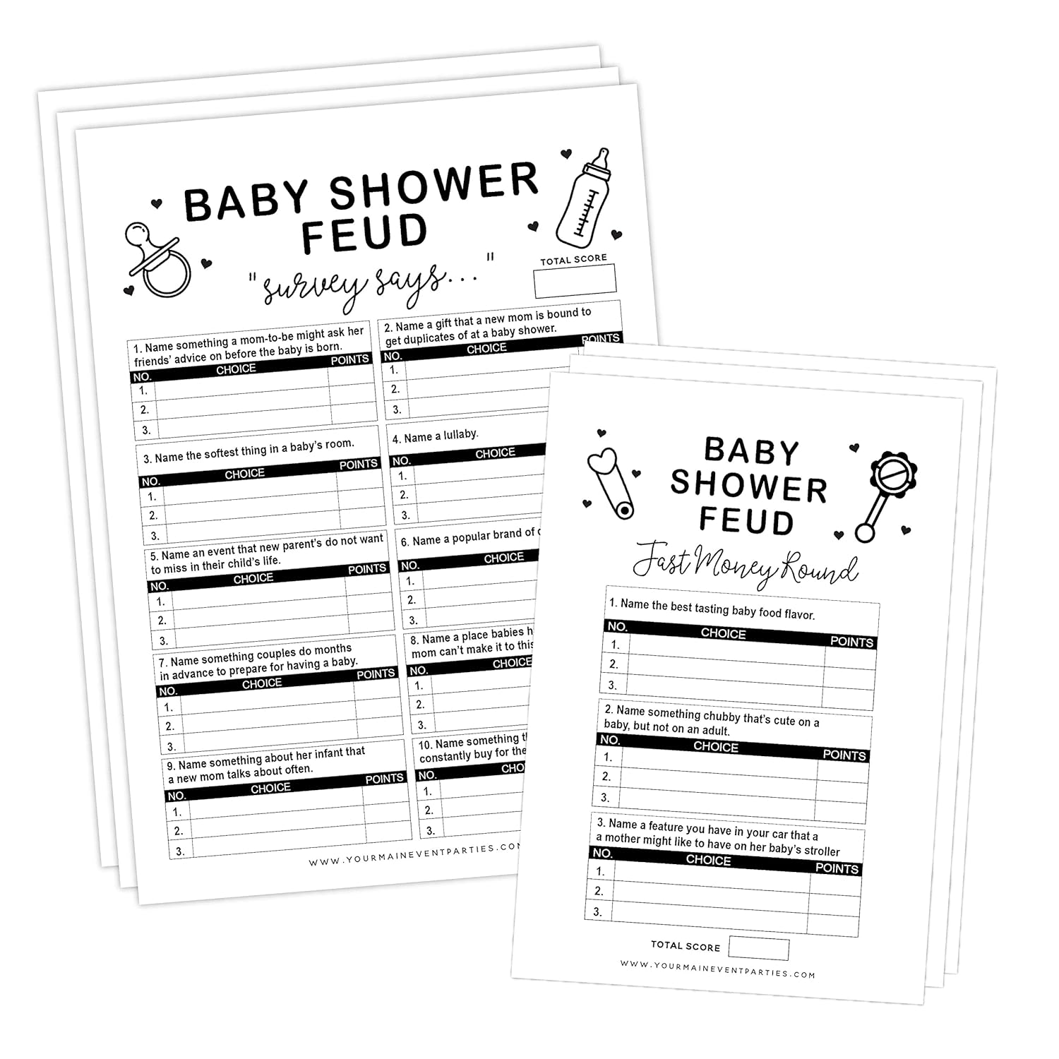 Fun Baby Shower Games, Family Feud Game, Neutral Decorations, 50 Family Feud Cards