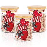 3Pcs Valentine' S Day Glass Storage Jars Red Stripe Polka Dot Heart Clear Canisters Set With Airtight Lid For Wedding Home Kitchen Countertop Decor
