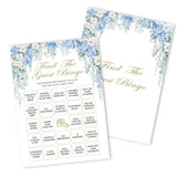 Bridal Shower Games, Blue Hydrangea Wildflowers Wedding Party Decorations Supplies, Find The Guest Game Cards For Spring Bachelorette Engagement Wedding Party, Minimalist, 02