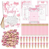 321 Pcs Pink Bow Baby Shower Games Party Bulk For Guests- 1 Don'T Say Baby Wooden Sign,50 Pink Bow Clothes Pin,250 Bingo Games Cards,20 Pencils,Guess Who Mommy Or Daddy Price Is Right Birthday
