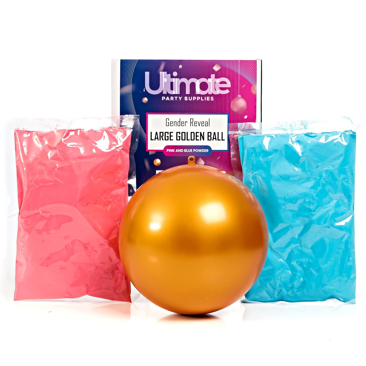 Gender Reveal Large Golden Ball | Blue And Pink Powder Kit | Gender Reveal Party Supplies