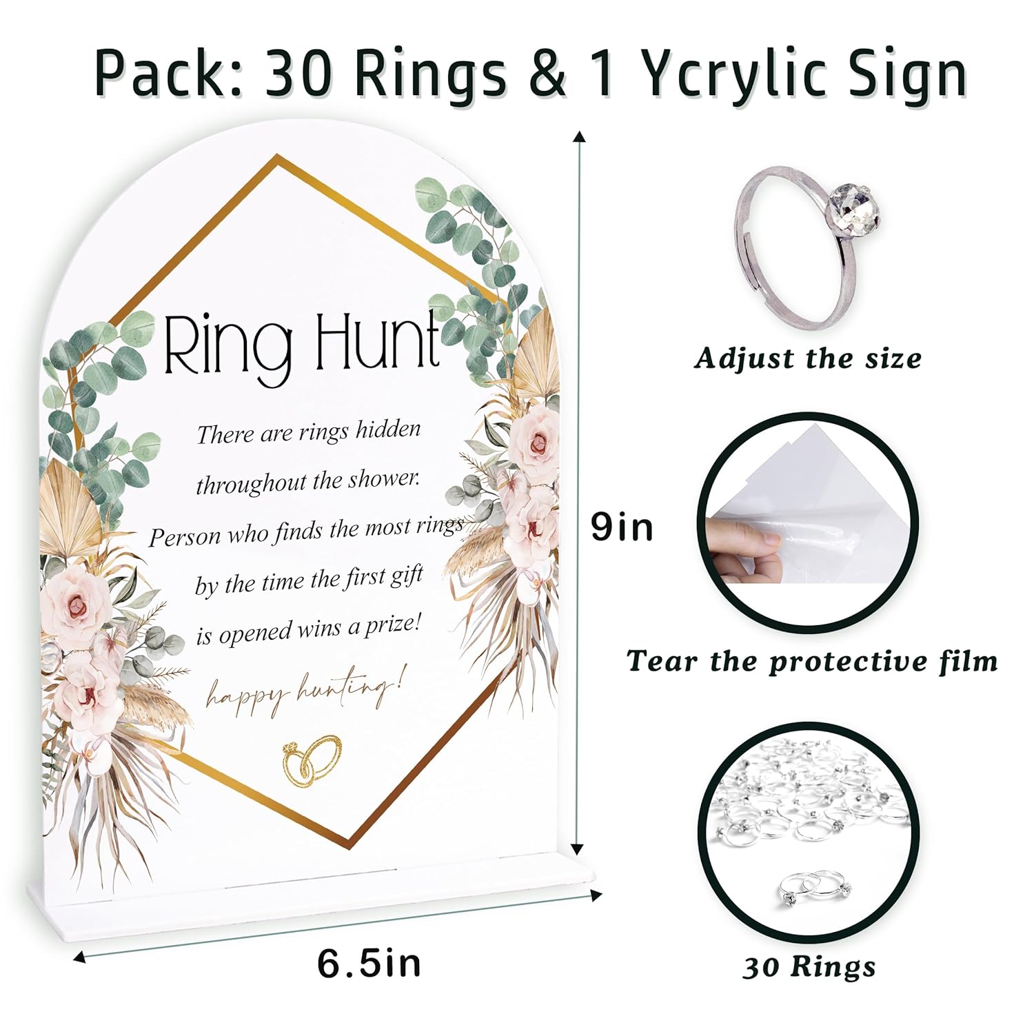 Rose Bridal Shower Party Ring Scavenger Hunt, The Ring Hunt Game, 1 Sign & 30 Rings, Bridal Shower Decoration, Wedding Party Games(Xzjz11)