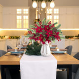 6Pcs Christmas Flowers Artificial Pine Branches Poinsettia Floral Picks 14’’ Red Berry Stems With Pinecones For Home Porch Garden Indoor Outdoor Holiday Xmas Decorations