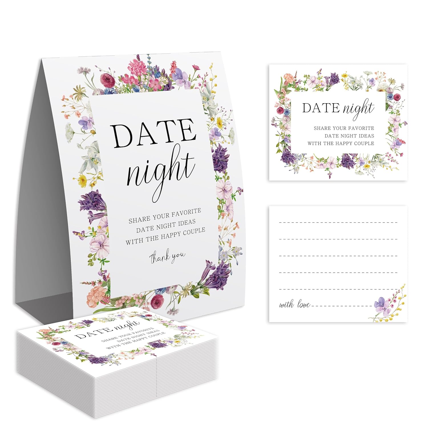 Date Night Game Sign And 50 Date Night Cards, Bridal Shower Bachelorette Games, Wedding Reception Games, Bridal Shower Favors, Love Is In Bloom Decorations-Dnc10
