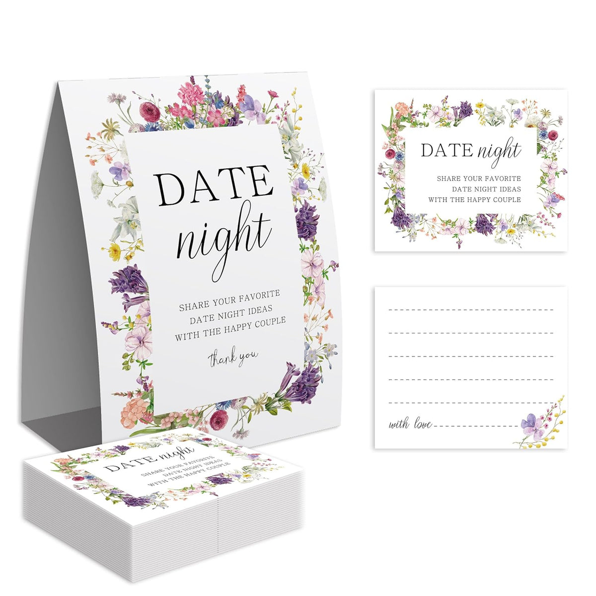 Date Night Game Sign And 50 Date Night Cards, Bridal Shower Bachelorette Games, Wedding Reception Games, Bridal Shower Favors, Love Is In Bloom Decorations-Dnc10