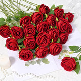 Red Roses Artificial Flowers Bulk, Real Touch Velvet Roses With Wrapping Paper, 50 Pcs Fake Flowers For Wedding Centerpieces Bridal Bouquet Valentines Mothers Day Decor