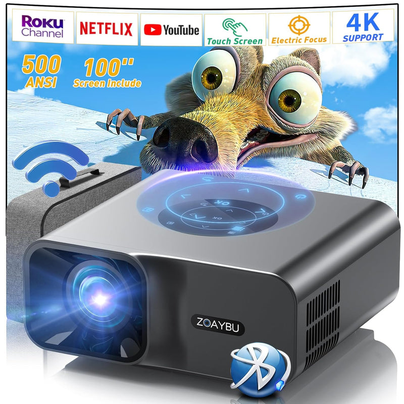 [Electric Focus] Projector With Wifi 6 And Bluetooth 5.2, 500 Ansi 4K Projecto