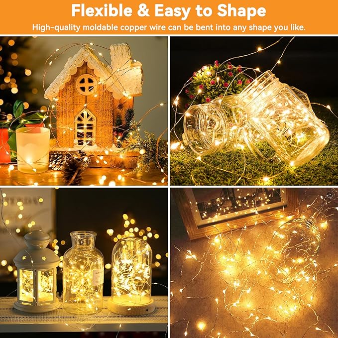 2 Pack 66FT Solar String Lights Outdoor 200 LED Twinkle Fairy Lights Waterproof