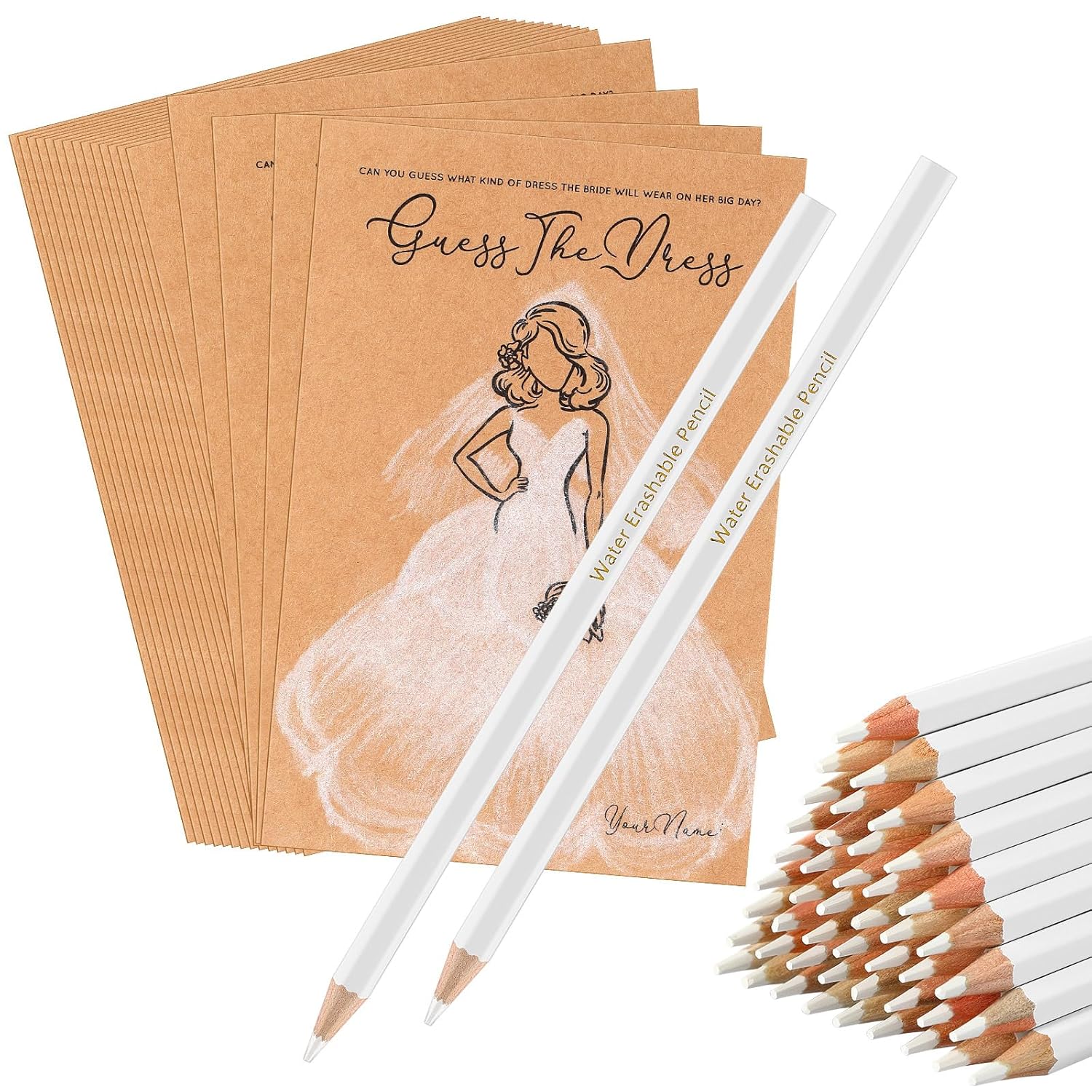 30 Sets Guess The Dress Bridal Shower Games For Guests Include Wedding Shower Games Cards And Water Soluble Pencils Fun Wedding Decorations Party Ideas Supplies(Brown)