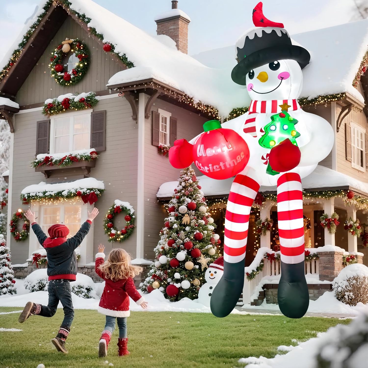 13Ft Christmas Inflatable Outdoor Decoration, Climbing Snowman Christmas Blow Up Yard Decorations With Led Lights And Ca
