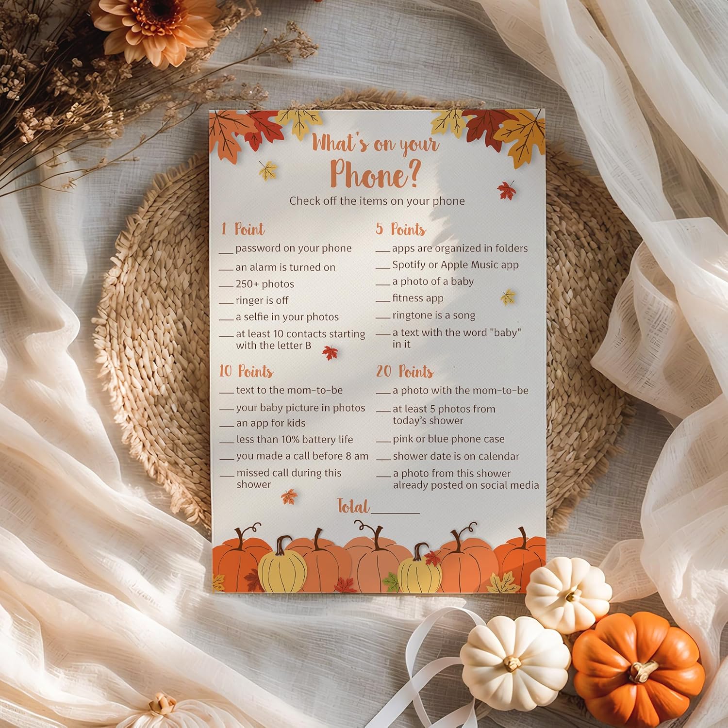 Little Pumpkin Baby Shower Game — What’S On Your Phone — 25 Pack — Pumpkins Fun Fall Baby Shower Or Gender Reveal Activity — Gender Neutral Halloween Theme G330-Phn