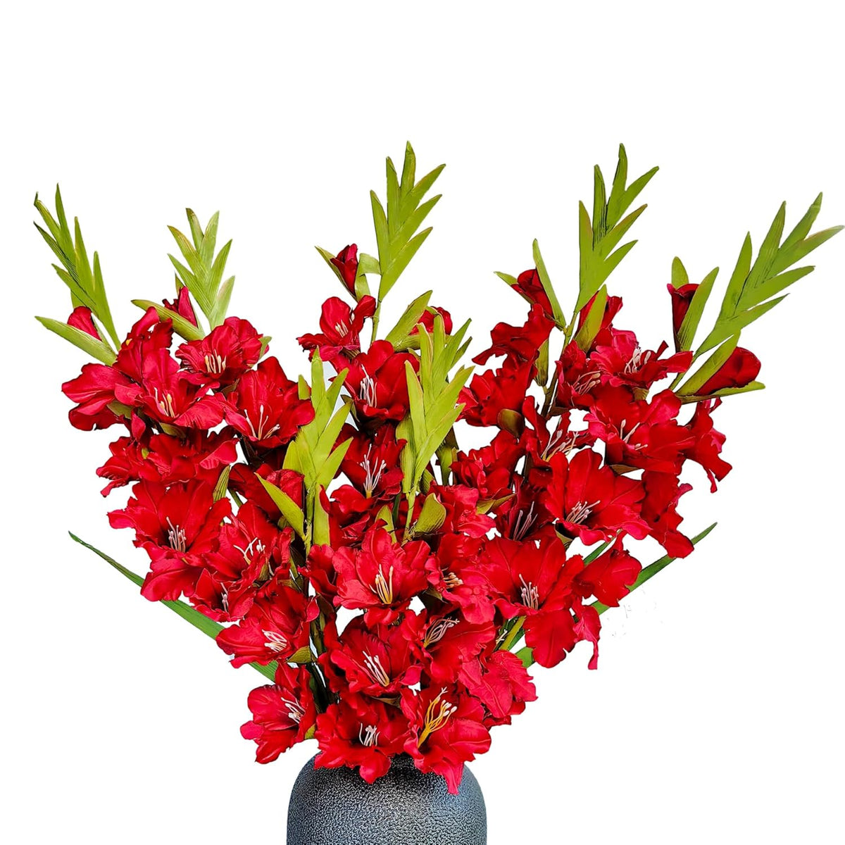 Pack Of 6 - Gladiolus Flowers Artificial Orchid Plants Long Silk Flower Stems Vase Table Kitchen Home Garden Party Wedding Decoration (Red)