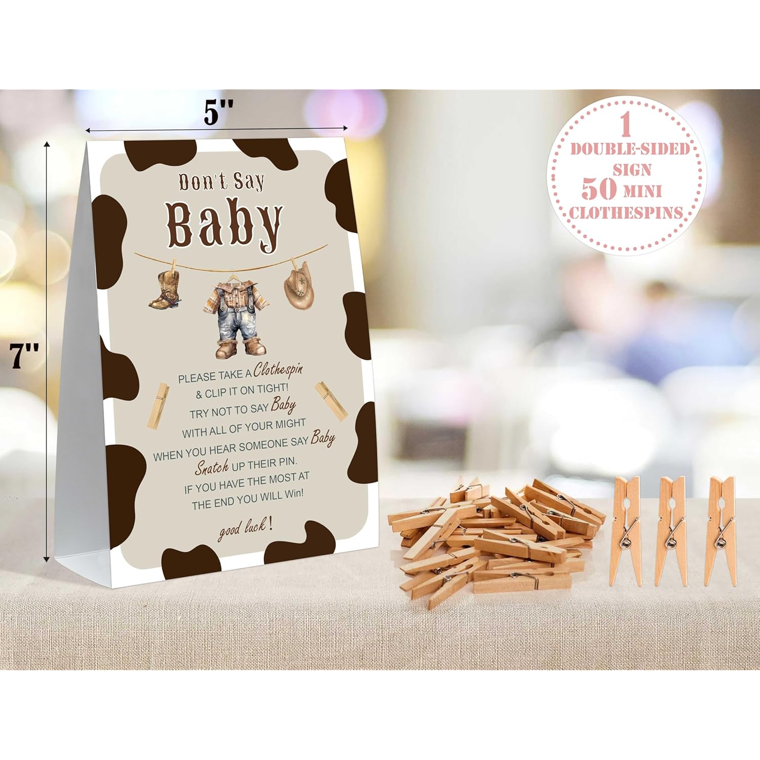 Dont Say Baby Baby Shower Game, Wild West Cowboy Baby Shower Sign And 50 Clothespins, Gender Reveal Games, Baby Shower Centerpieces, Baby Shower Gifts For Gender Reveal Party, Baby Shower,6