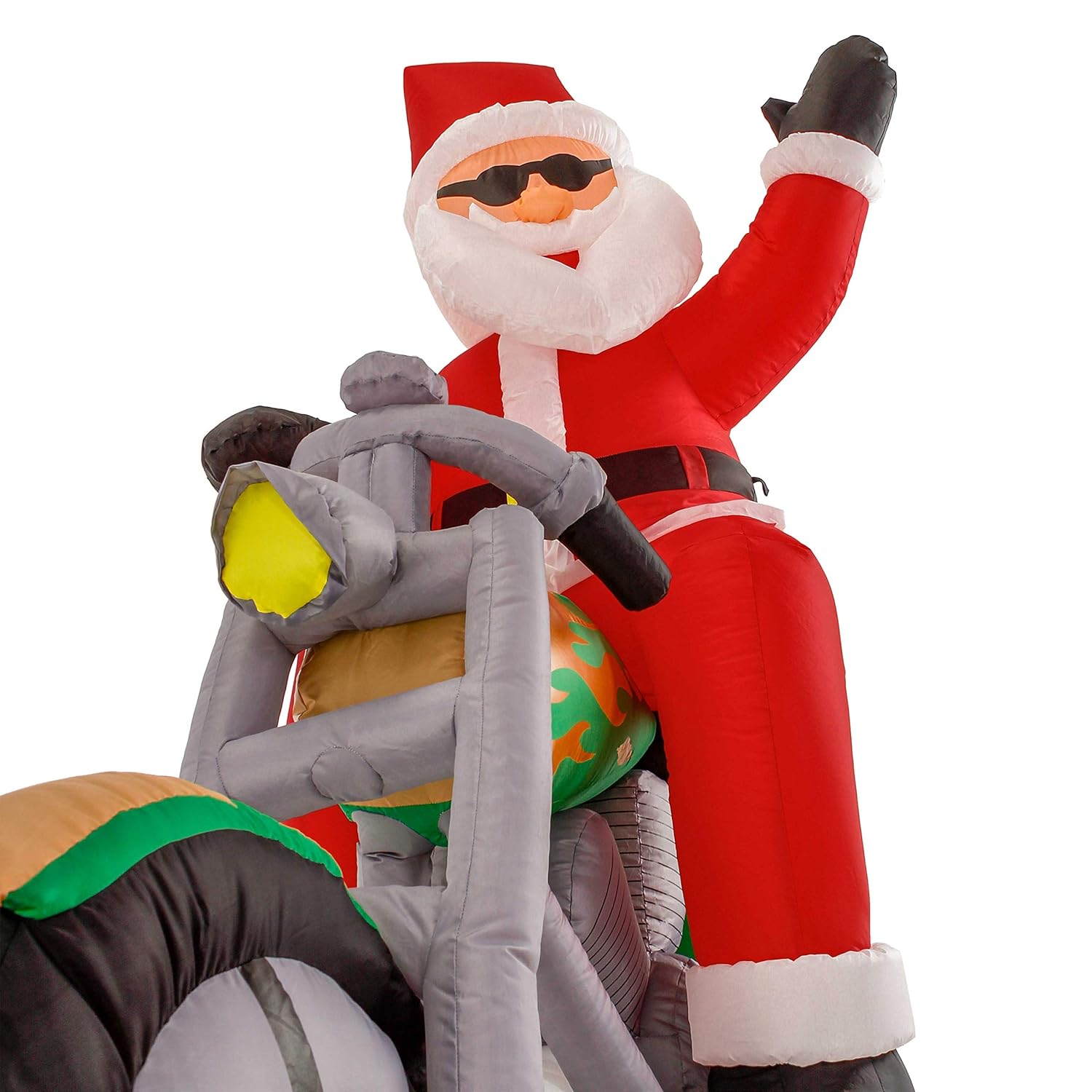 Christmas Masters 7.5 Ft Long Inflatable Santa Claus Riding A Motorcycle With Hand Up Waving Hello Led Lights Indoor Out