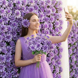 6 Pcs 18 Heads Artificial Dahlia Flowers 16.54" Large Fake Dahlias With Stems Real Looking Ivory For Diy Wedding Bouquets Bridal Shower Centerpieces Floral Arrangement Home Decor(Light Purple)