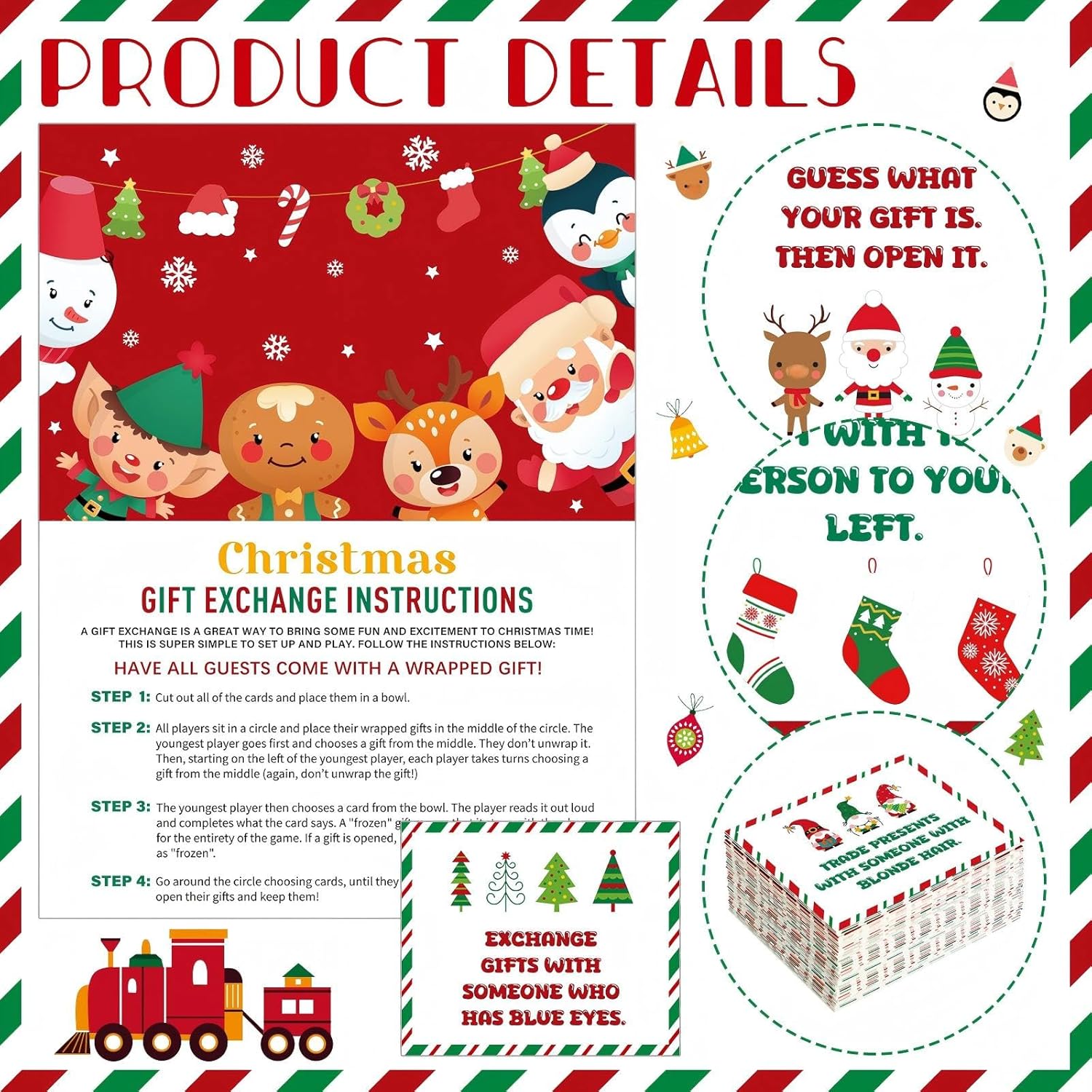 61 Pcs Christmas Exchange Game Gift Cards White Elephant Gift Exchange Cards Christmas Family Games Holiday Present Swap Party For Family Adult Women Men Coworker Groups Xmas Party Supplies