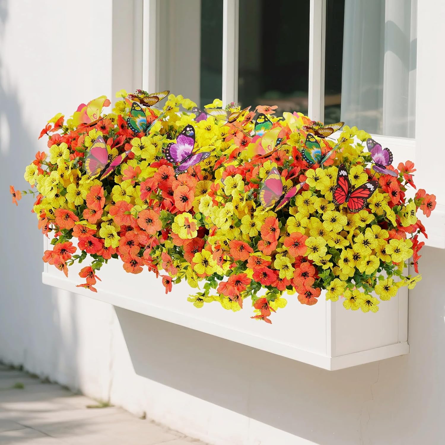 20 Bundles Artificial Flowers For Outdoors? With 6 Faux Butterflies, Uv Resistant And No Fade, ?Fake Flowers For Garden Patio Porch Home Decor (Orange Yellow)