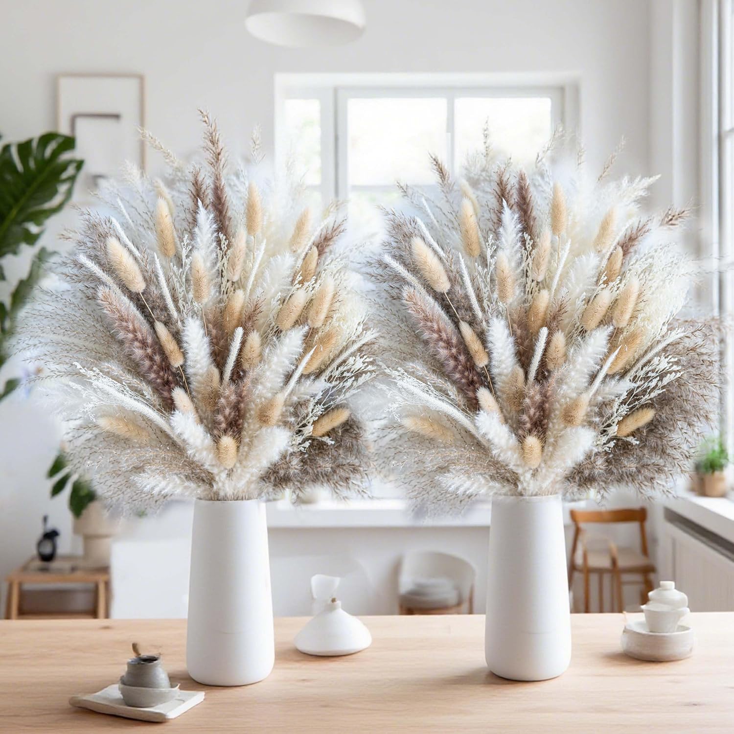 300Pcs Natural Pampas Grass Decor Bouquet | Boho Dried Floral Arrangement Centerpiece Table Decor Wedding Decor Rustic Decor (300Pcs)