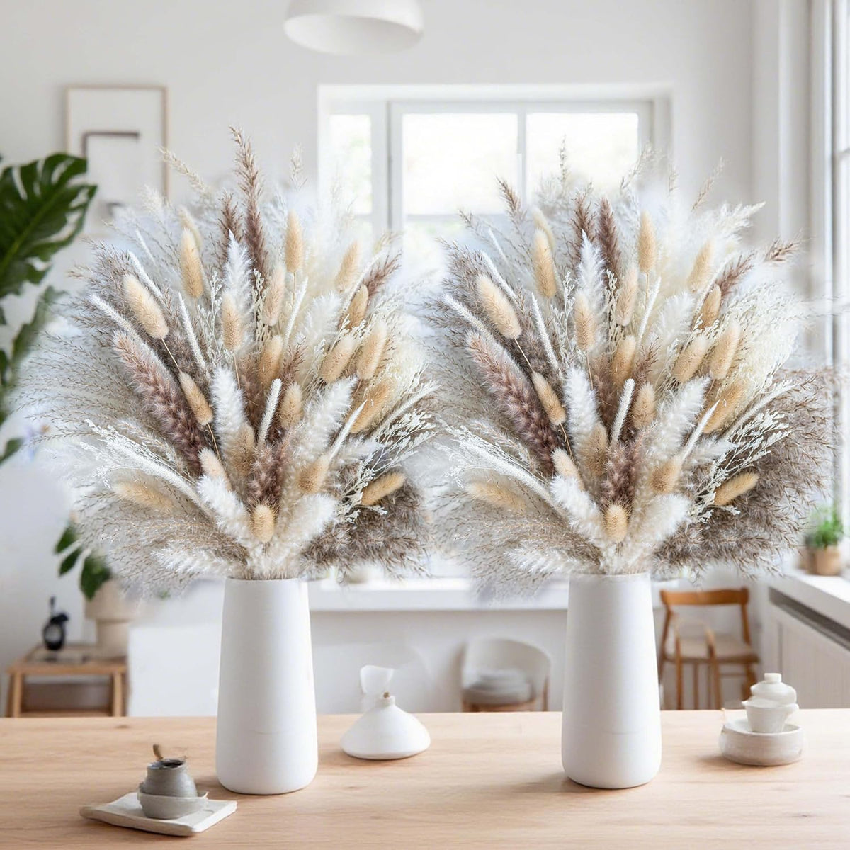 300Pcs Natural Pampas Grass Decor Bouquet | Boho Dried Floral Arrangement Centerpiece Table Decor Wedding Decor Rustic Decor (300Pcs)