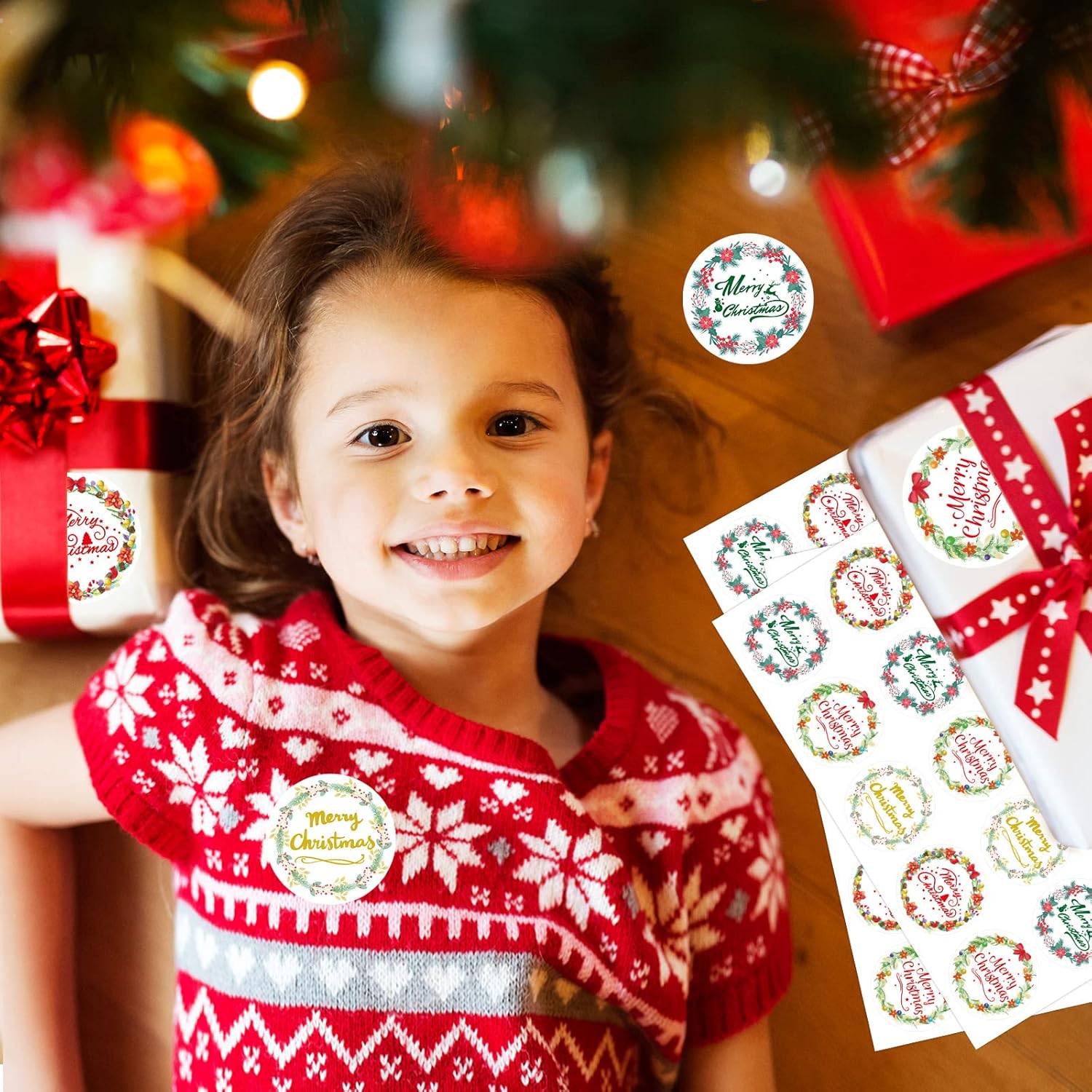 Merry Christmas Thank You Stickers Wreath Holiday Stickers For Envelope Seals 100Pcs