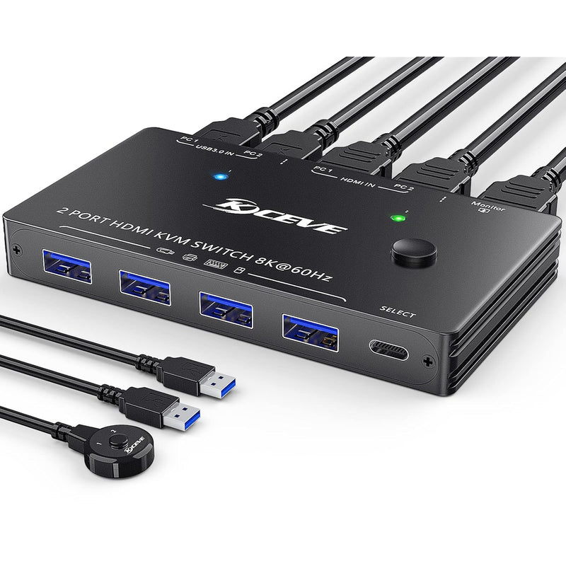 8K Usb 3.0 Kvm Switch Hdmi 2 Port 8K@60Hz 4K@120Hz, Hdmi 2.1 Kvm Switch For 2