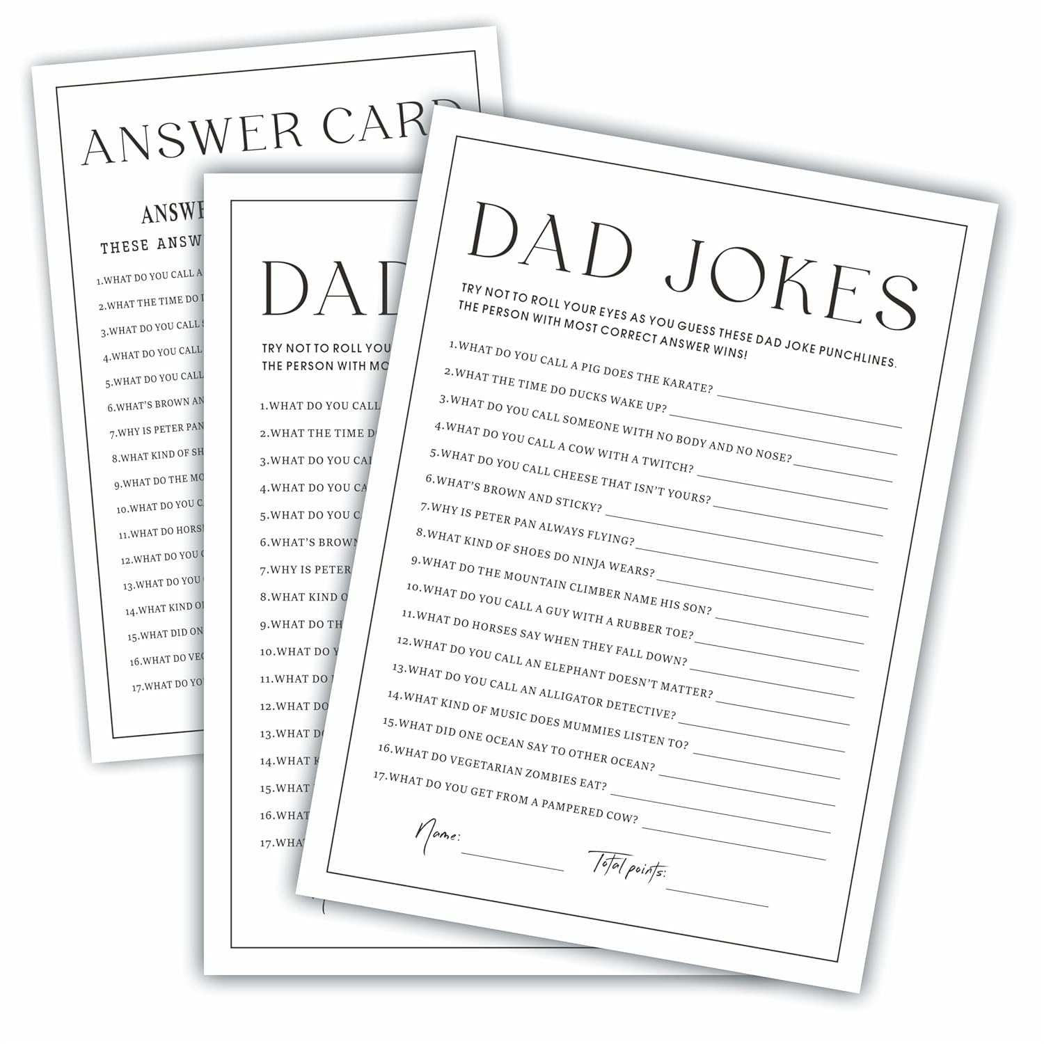 Baby Shower Party Games- Minimalism Black &White-Dad Jokes Game For Guest-30 Game Cards & 1 Answer Card-Wishes For Baby-Baby Announcement Gender Reveal Game Card 07