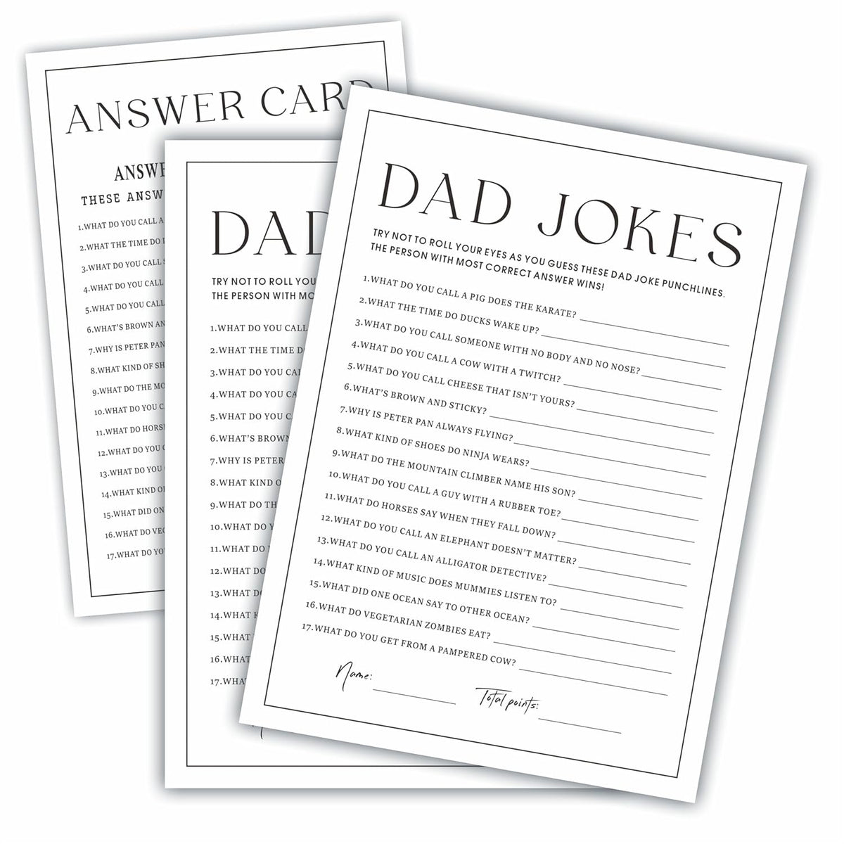 Baby Shower Party Games- Minimalism Black &White-Dad Jokes Game For Guest-30 Game Cards & 1 Answer Card-Wishes For Baby-Baby Announcement Gender Reveal Game Card 07