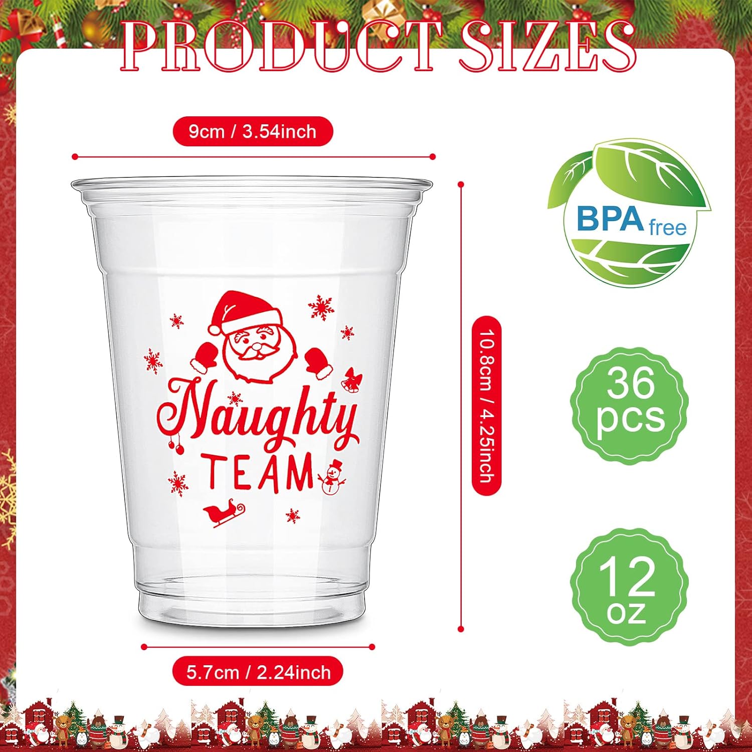 36 Pcs Christmas Party Cups Bulk 12 Oz Merry Christmas Disposable Clear Plastic Cups Naughty And Nice Printed Cup Party Supply For Beer Beverage Ice Cream Iced Coffee Snacks