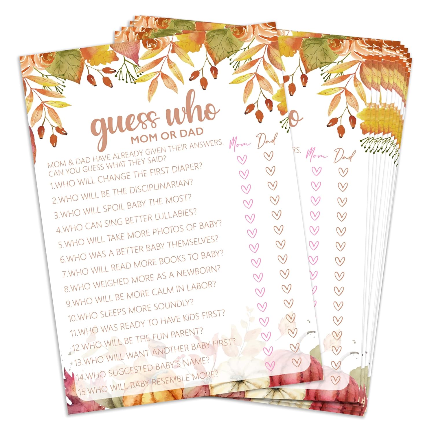 Guess Who Game Cards, Autumn Baby Shower Games Cards, Thanksgiving Boy Or Girl Baby Gender Reveal Party Favors Decorations And Supplies, 25 Pcs Double-Sided - E03