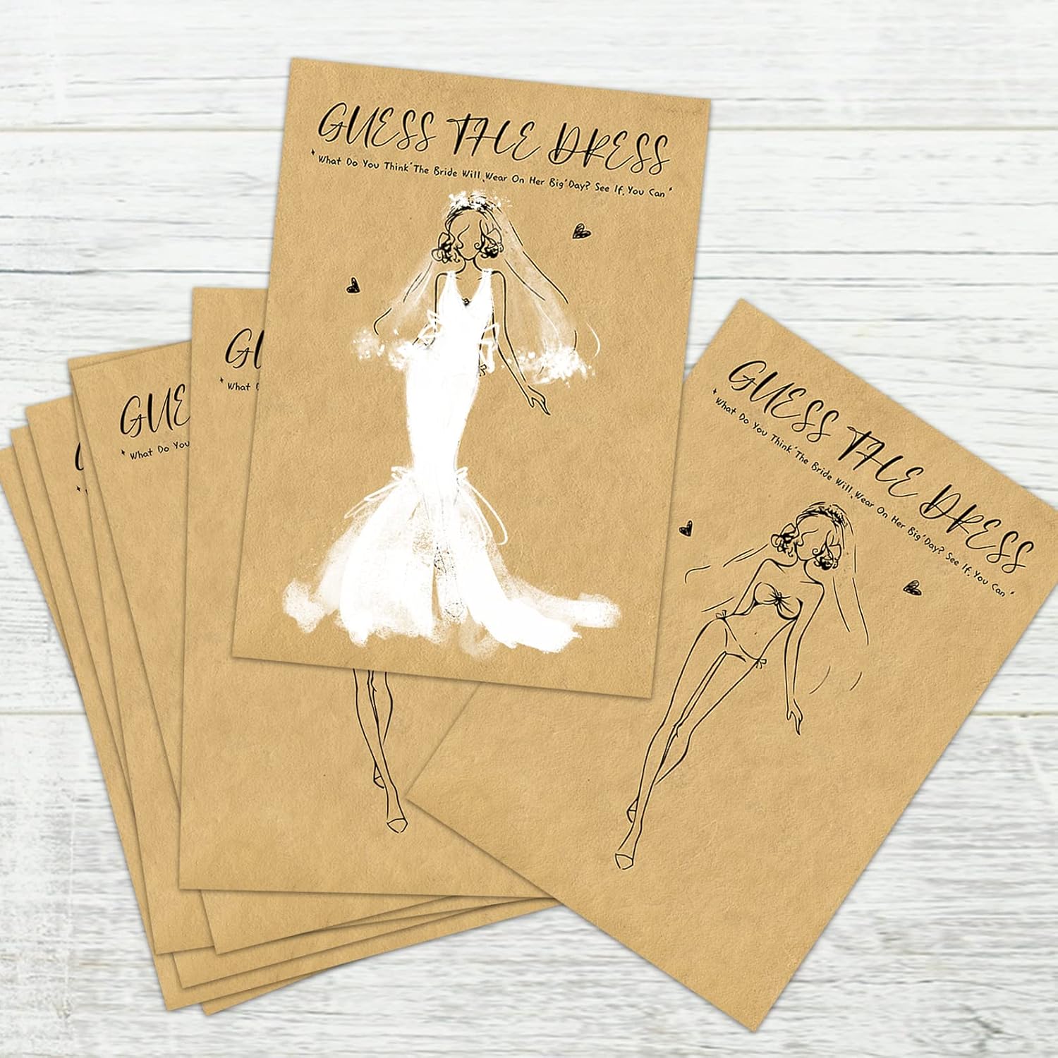 25Pcs Bridal Shower Game Cards Kraft Paper Guess The Dress Wedding Games Fun Romantic Drawing Party Supplies Favors