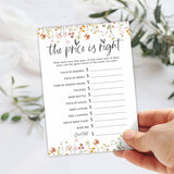 Floral Wild Flower Baby Shower Game - 30 Fill In Cards, Funny Gender Reveal Party Favor, Activity & Supplies - The Price Is Right Game Kit