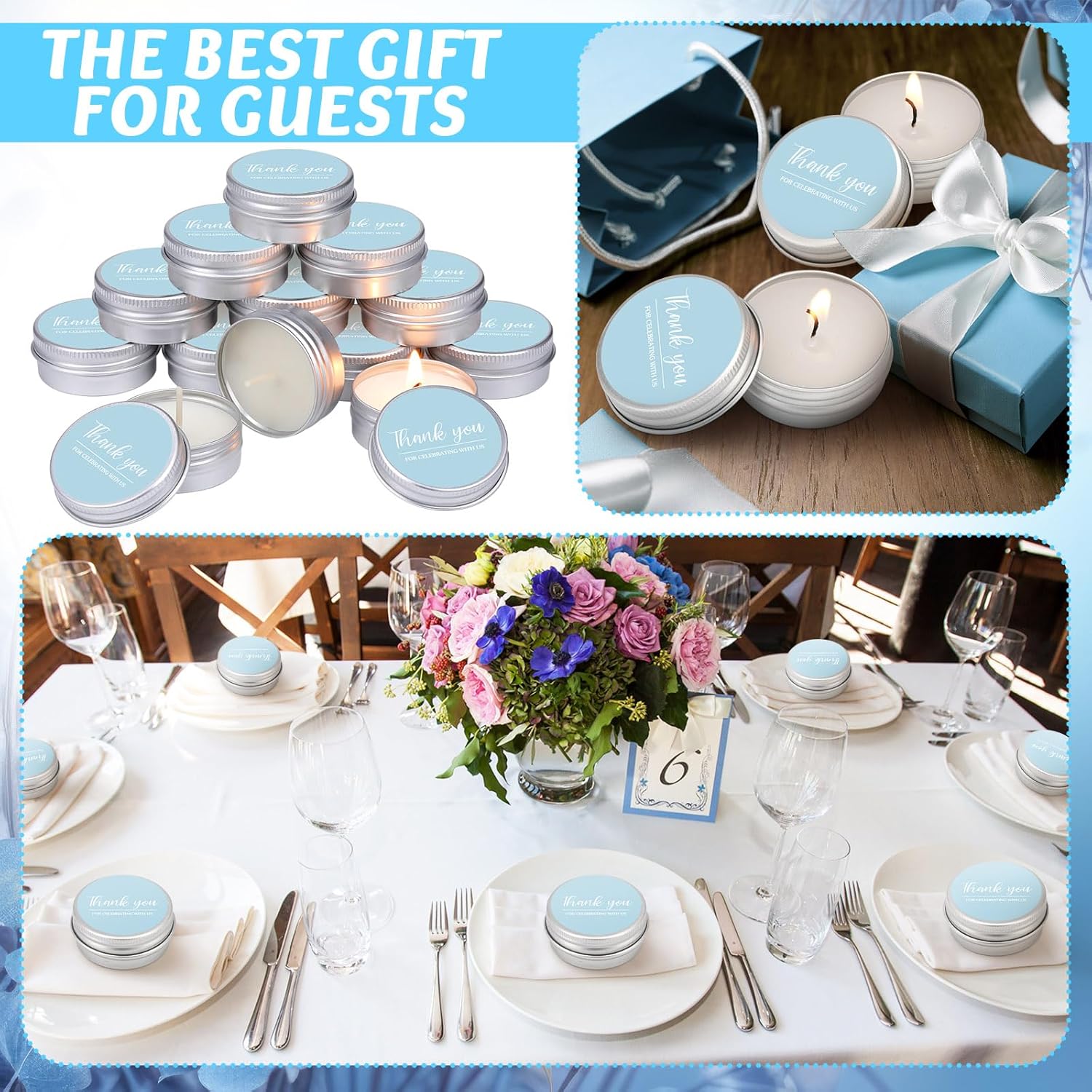 50 Pcs Wedding Candles Gift Favors For Guests 1 Oz Blue Lavender Scented Soy Wax Aromatherapy Candle Favors For Bridal Shower Rustic Wedding Party Guests(Thank You)