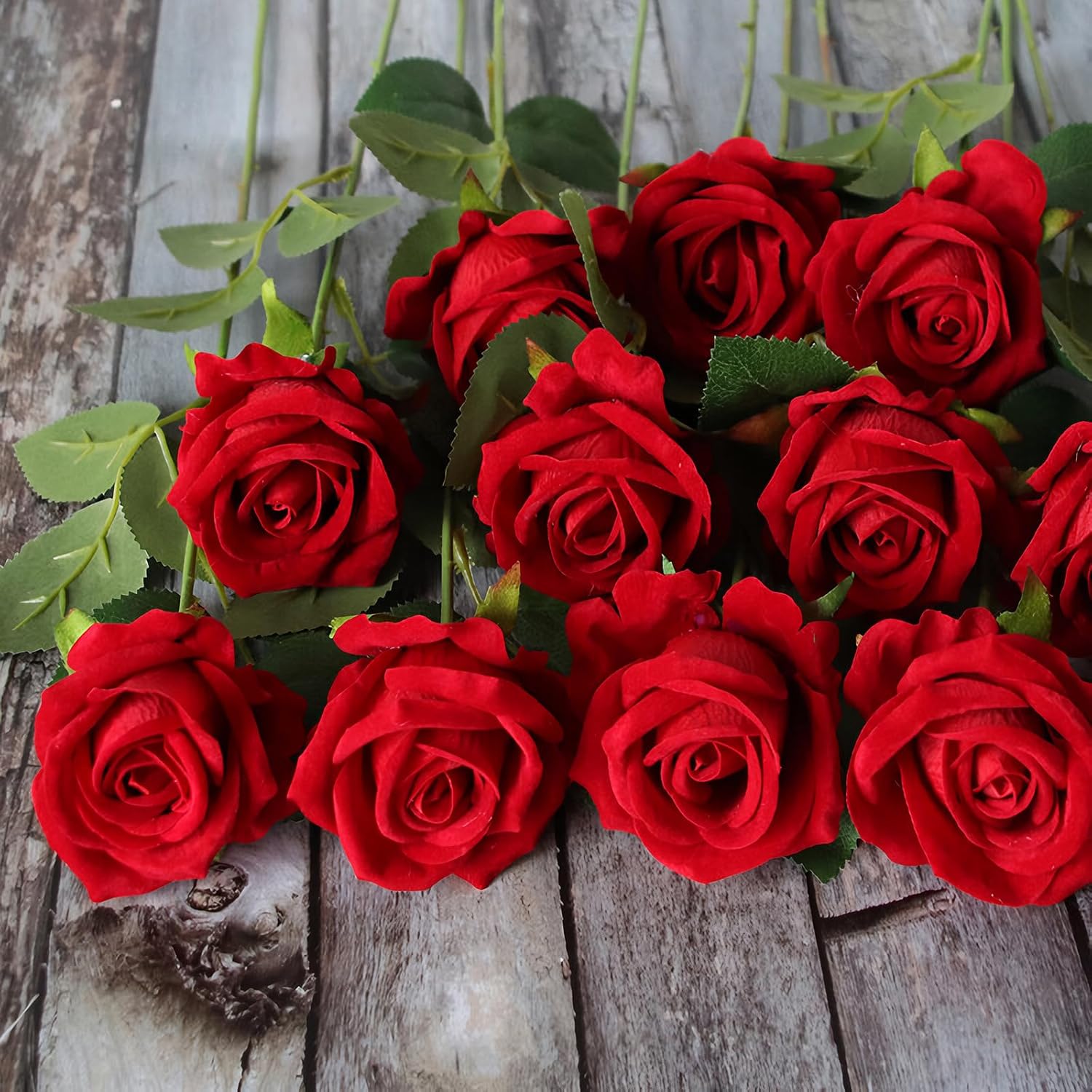 12 Pcs Red Roses Artificial Flowers, Real Touch Fake Velvet Flowers With Stems In Bulk For Diy Home Decor, Wedding, Party, Mother'S/Valentine'S Day Gifts