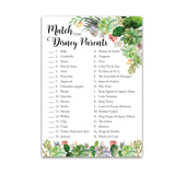 Succulents Baby Shower Theme — Cartoon Parent Match Baby Shower Game — Pack Of 25 — Greenery Gender Neutral Shower Activity, Fun Match The Famous Parents, Co-Ed Couples Shower, Gender Reveal Party G300-Dpm