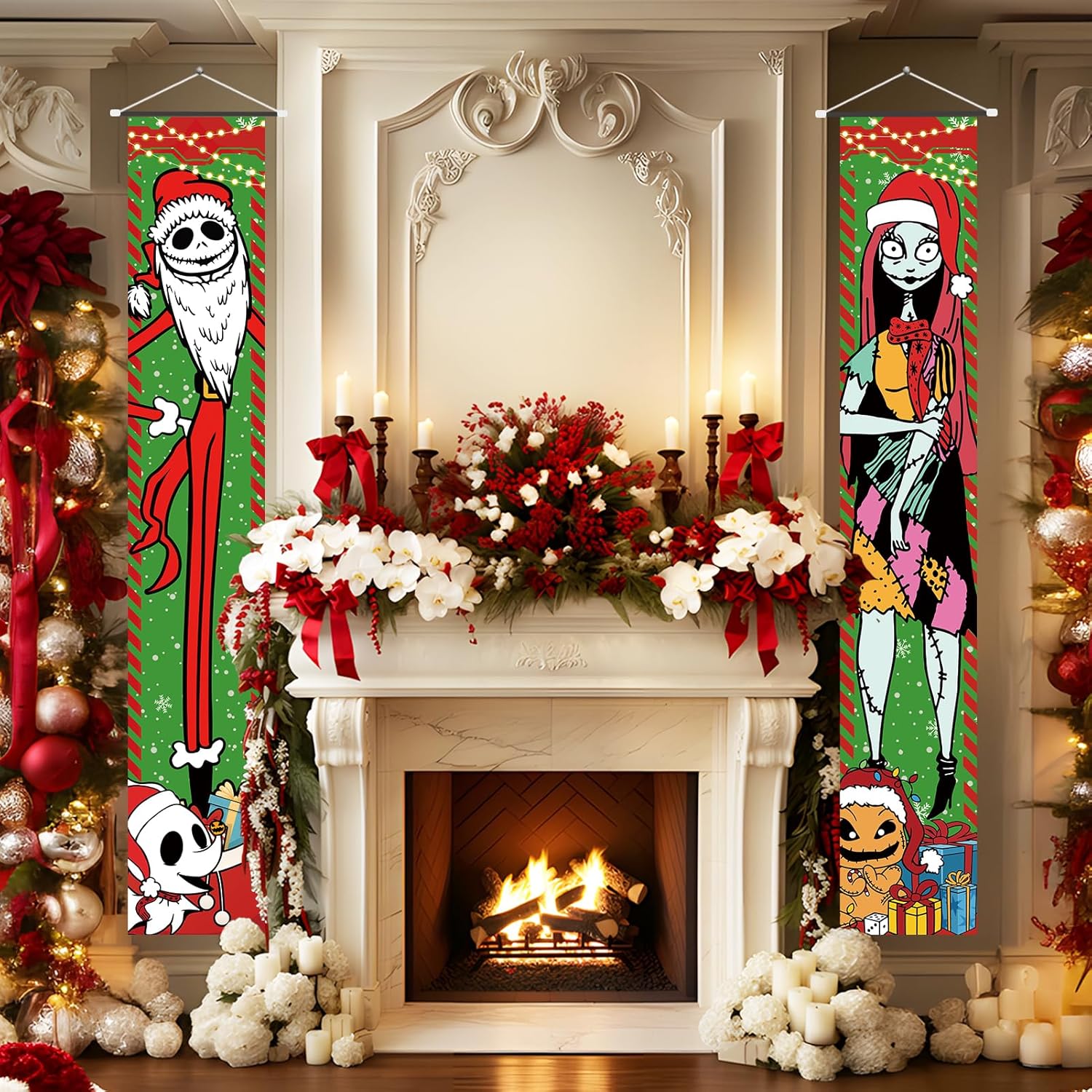 Christmas Decorations, Jack Sally Banners Xmas Porch Signs Christmas Decor Nightmare Merry Christmas Banner Before Welcome Wall Home Indoor Outdoor Party