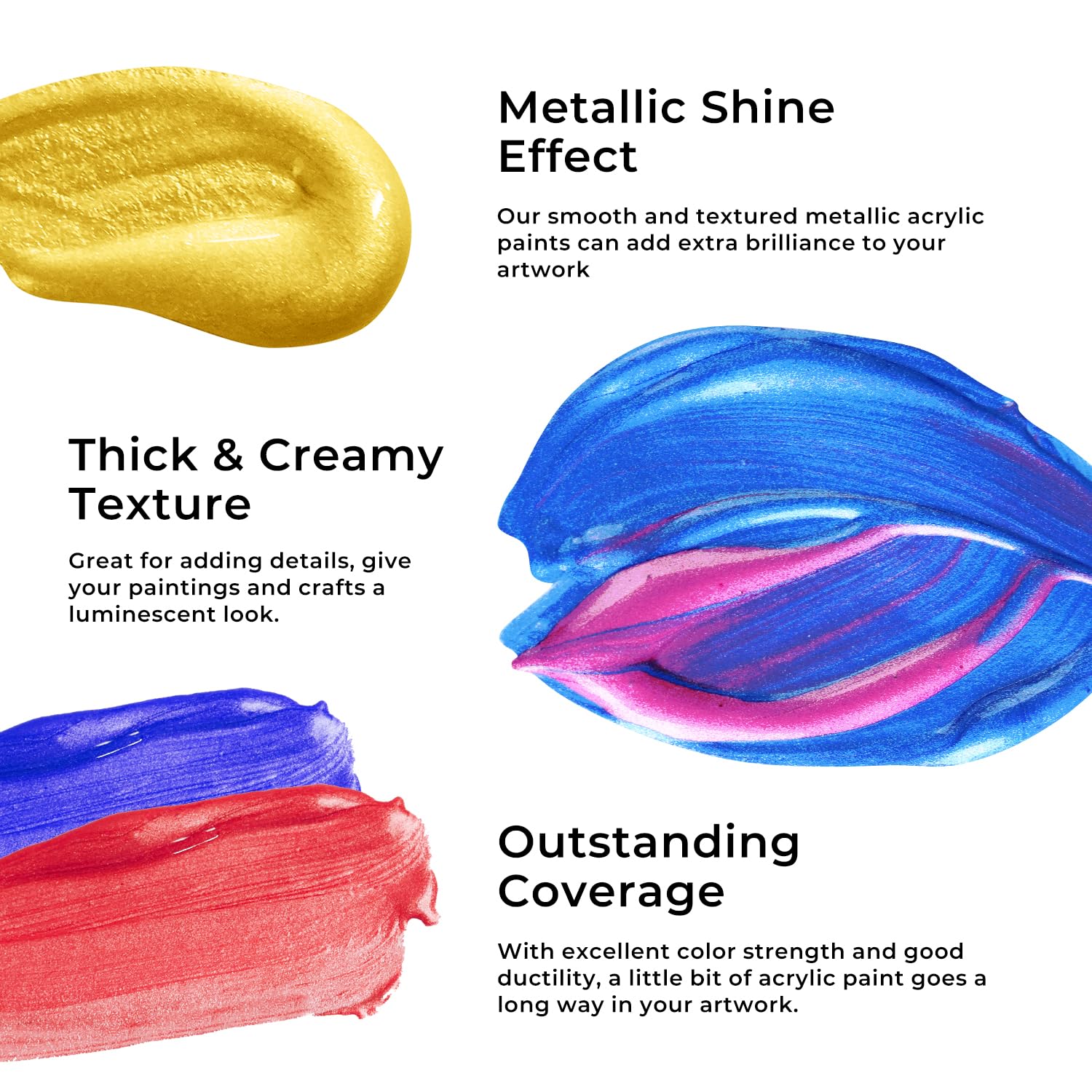 Metallic Acrylic Paint Set, 24 Metallic Colors In 2 Oz/60Ml Bottles, Metallic Shining Acrylic Paint, Rich Pigments Paint Perfect For Artists, Beginners On Canvas, Rocks, Wood, Fabric, Ceramic