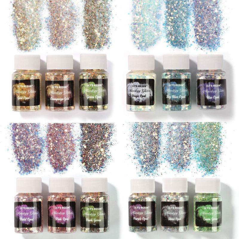 Opal Chunky Glitter, 12 Color Mixology Craft Glitter Powder For Resin /Tumbler