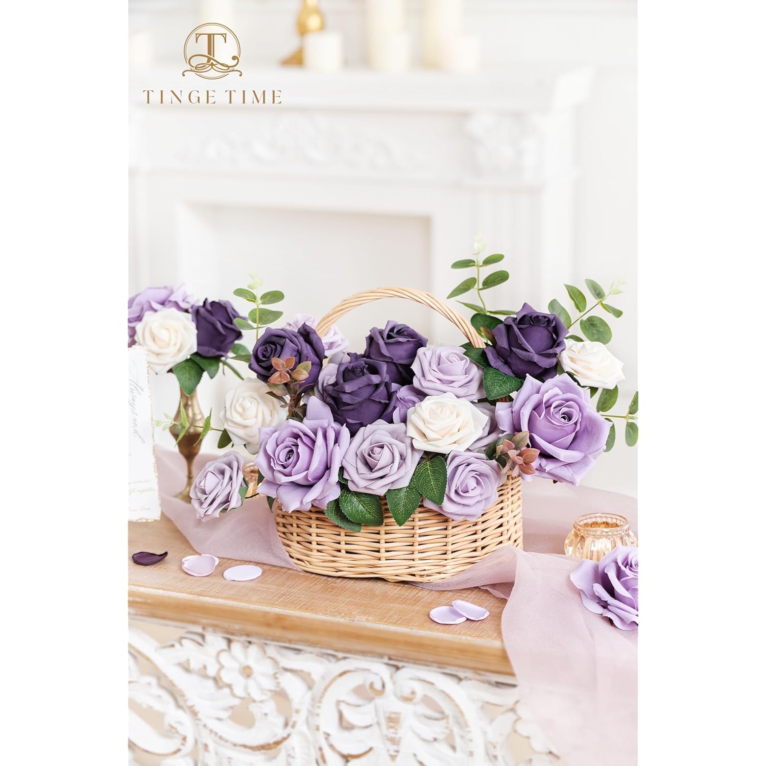 Artificial Flowers 24Pcs Real Looking Silk Flowers Fake Rose With Stems For Diy Wedding Bouquets Purple Bridal Shower Centerpieces Party Decorations (Shades Of Purple)