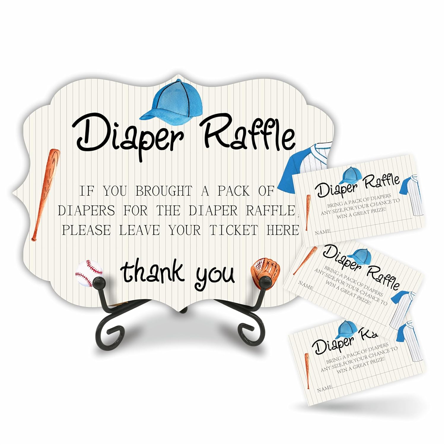Baseball Theme Sporty Diaper Party Game Set,Dog Party,50 Pcs Diaper Raffle Tickets, 1 Wooden Sign & 1 Iron Stand, Gender Neutral Baby Shower Game Kit Newborn Baby, Party Favor & Supplies - B14