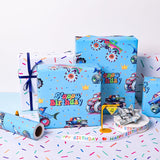 Reversible Monster Truck Birthday Wrapping Paper Roll For Boys Kids - Blue Shark Monster Truck & Colorful Confetti Design Gigt Wrap For Holiday Baby Shower Diy Craft Party - 17 In X 20 Ft(Total 28.5Sq.Ft)
