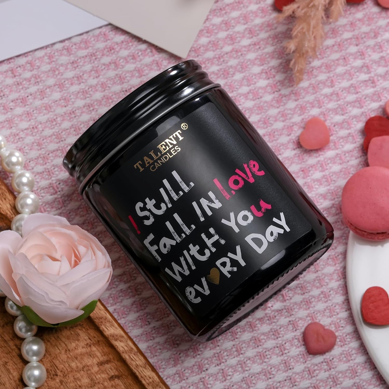 Romantic Scented Valentine Candle - Natural Soy Wax In Jar With Warm Night Fragrance For Home Decor, Bedroom, Living Room. Heartfelt Message Design, 8.4 Oz, 40 Hour Burn Time