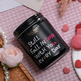 Romantic Scented Valentine Candle - Natural Soy Wax In Jar With Warm Night Fragrance For Home Decor, Bedroom, Living Room. Heartfelt Message Design, 8.4 Oz, 40 Hour Burn Time
