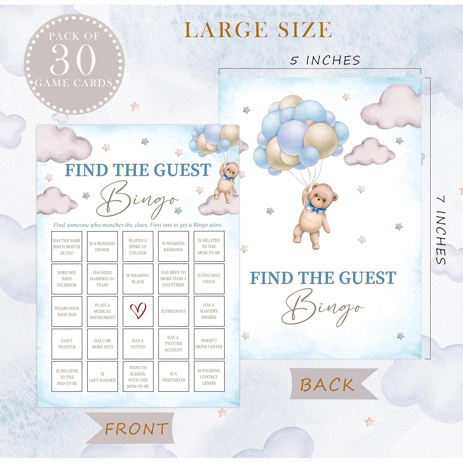 Bear Balloon Find The Guest Bingo, Baby Shower Game - Pack Of 30 Cards, Gender Neutral - Fun Baby Activity - Fa43