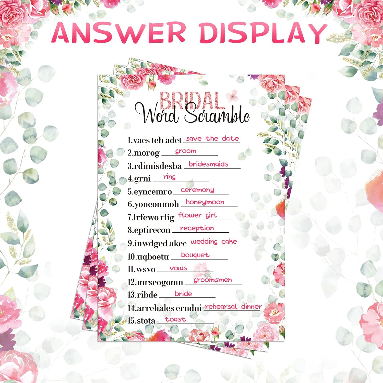 300 Pcs Bridal Shower Games Supplies Include 5 Sets 50 Wedding Games Cards And 50 Pencils, Bridal Shower Decorations Favors For Guests Bride Groom Wedding, 50 Guests(Fresh Style)