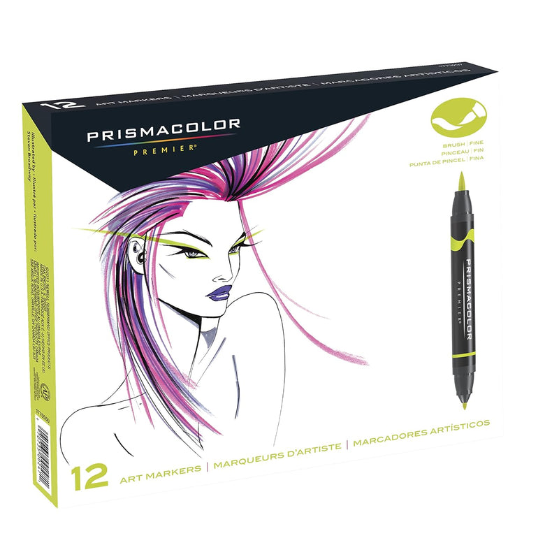 1773297 Premier Double-Ended Art Markers, Fine And Brush Tip, 12-Count,Assorte