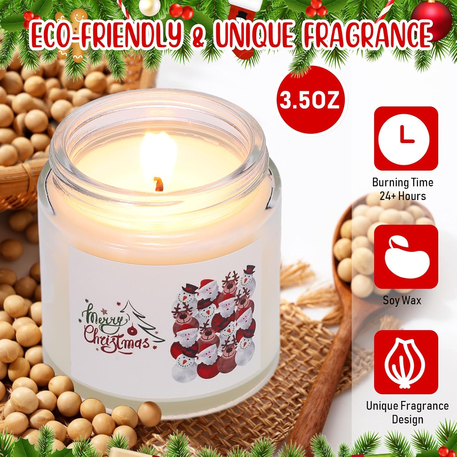 6 Pcs Christmas Candles Scented Merry Christmas Soy Holiday Scented Candle Jars For Xmas Winter Tree Employee Appreciation Gifts Coworker Nurse Teachers(Classic Style)