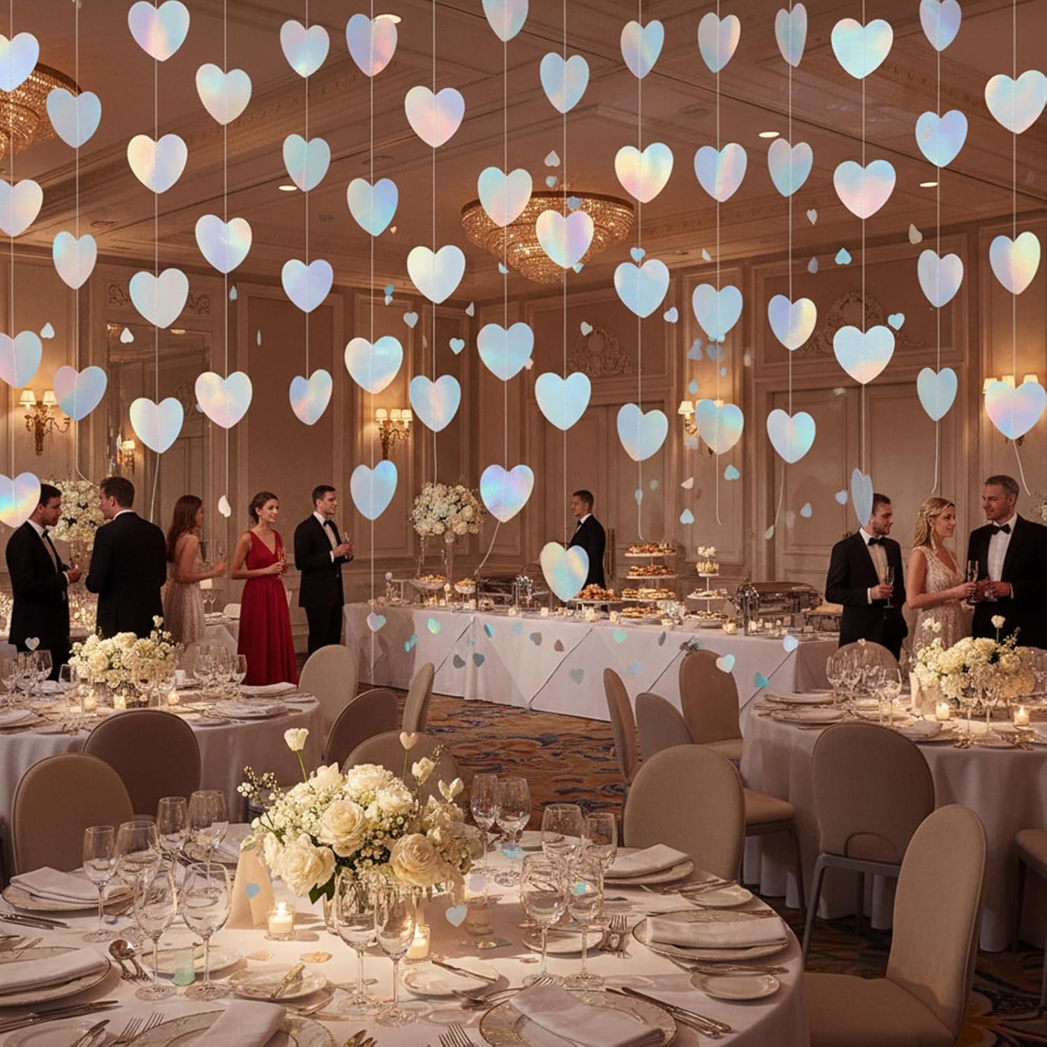 52 Ft Love-Heart Garland, Love Hanging Streamers Banner Heart Streamers Holographic Paper Garland For Birthday Wedding Engagement Bridal Baby Shower Valentines Day Winter Christmas Decoration