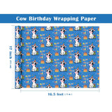 Cow Birthday Wrapping Paper Roll - Mini Roll - 17 Inch X 16.5 Feet - Cow Wrapping Paper With Cakes And Happy Birthday Moo Design Perfect For Girls Boy Kids, Baby Shower